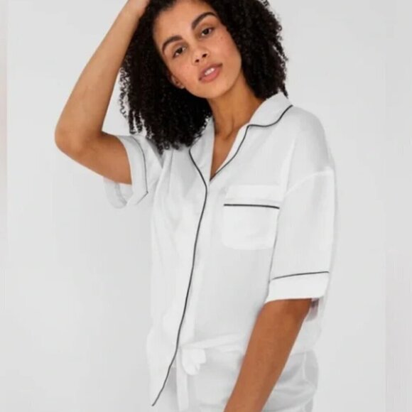 Ettitude Bamboo PJ Tops 1 Long-sleeved & 1 Short Sleeve L New White